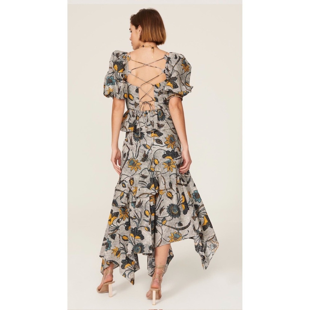 Ulla Johnson Marie Tie Back Dress Floral Puff Sleeve Handkerchief Hem 12 - Picture 3 of 8